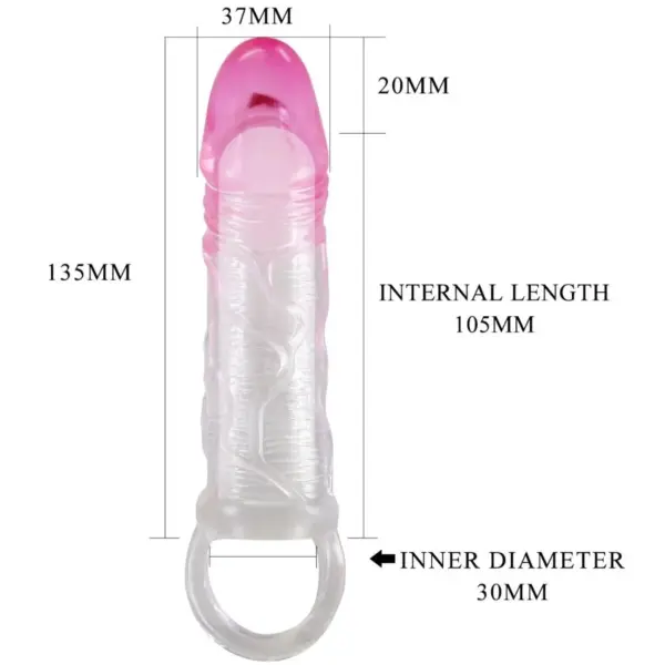 Pretty Love - Funda Realística Alargadora de 2 cm para Pene Rosa - Imagen 6