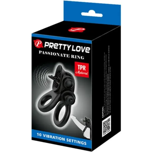Pretty Love - Passionate Ring Doble Anillo Vibrador + Estimulador Clítoris Negro - Imagen 6