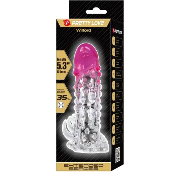 Pretty Love - Wilford Funda Realística Alargadora con Relieve para Pene Rosa - Imagen 6