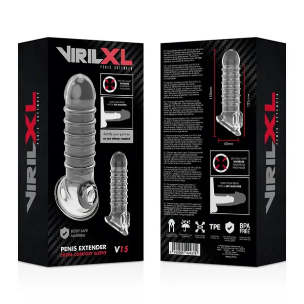 VIRILXL - Extensión y Funda de Pene V15 Transparente para Placer Aumentado - Imagen 8