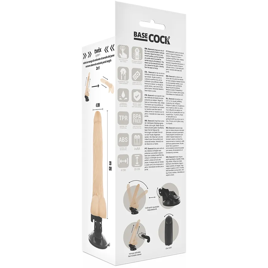 BASECOCK - Vibrador Realístico Control Remoto Natural con Testículos 20 cm - 4 cm - Imagen 5