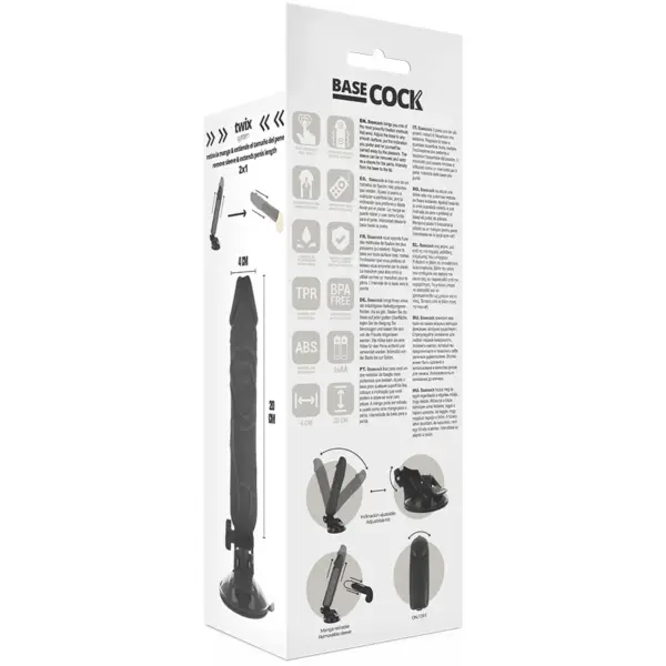 BASECOCK - Vibrador Realístico Control Remoto Negro 20 cm - 4 cm - Imagen 5