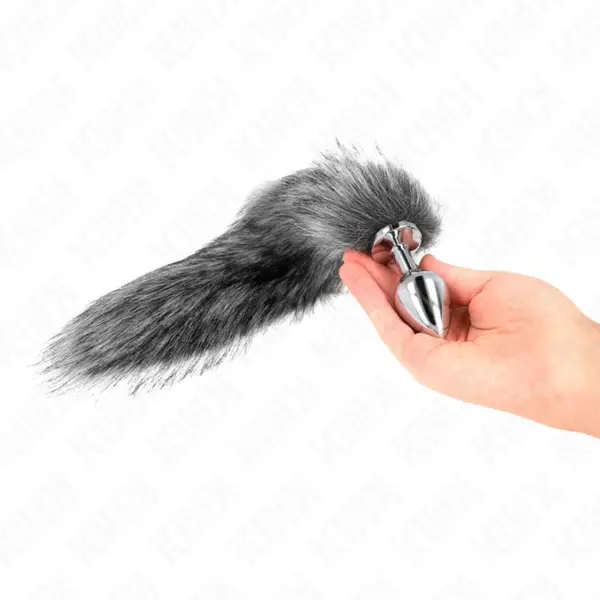 KINK - Plug anal talla M con cola sintética 40 cm plateado - Imagen 3