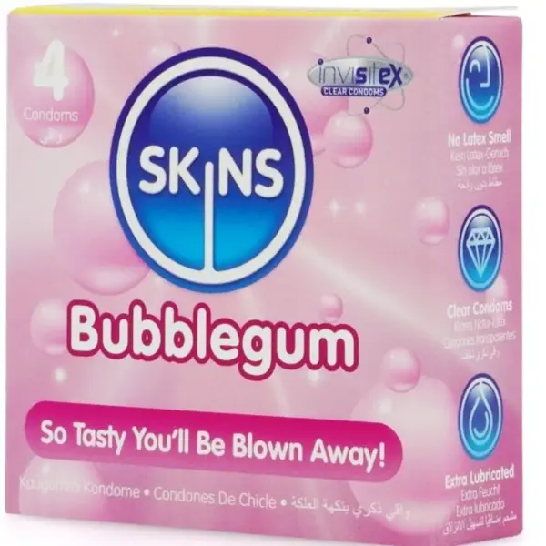 SKINS - Preservativos Premium Sabor Chicle Pack 4 - Imagen 2