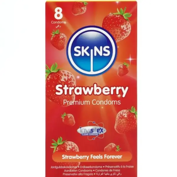 SKINS - Preservativos Premium Sabor Fresa Pack 8