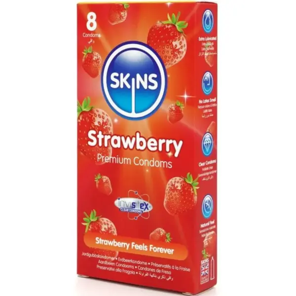 SKINS - Preservativos Premium Sabor Fresa Pack 8 - Imagen 2