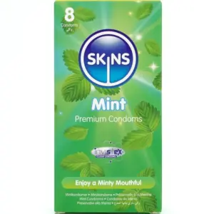 SKINS - Preservativos Premium Sabor Menta Pack 8 para una Experiencia Única