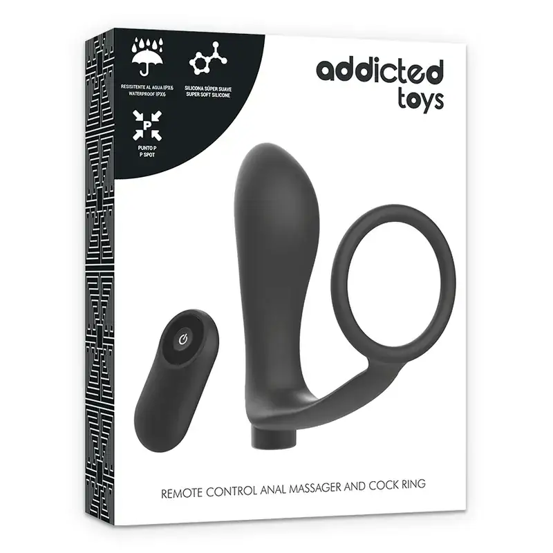 ADDICTED TOYS - Anilla Pene con Plug Anal Control Remoto Negro Recargable - Imagen 7