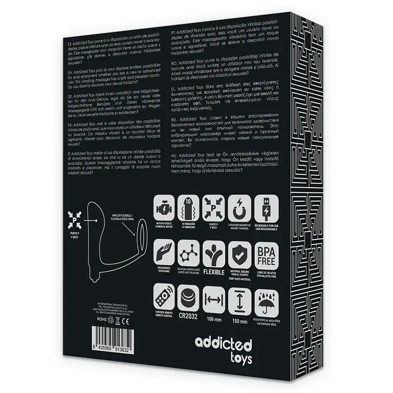 ADDICTED TOYS - Anilla Pene con Plug Anal Control Remoto Negro Recargable - Imagen 8