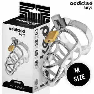 Addicted Toys - Jaula de castidad Silver Lock para pene de metal M