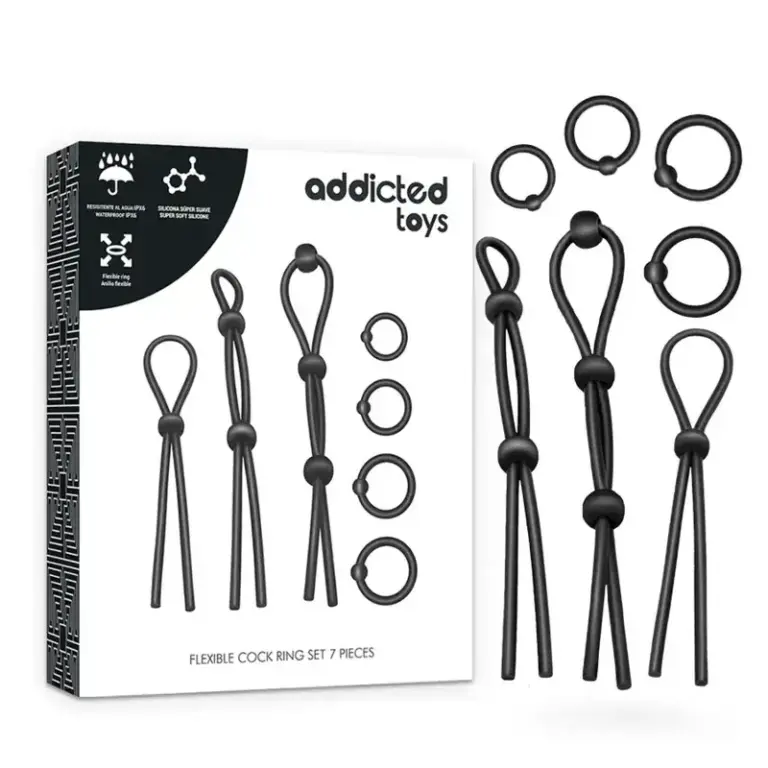 ADDICTED TOYS - Kit de 7 Anillas Silicona Flexible para Placer Masculino