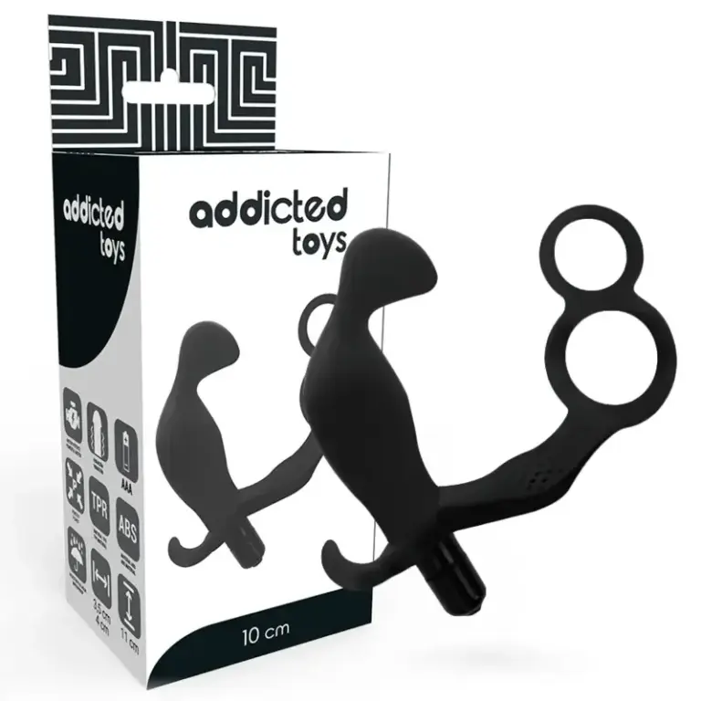 ADDICTED TOYS - Plug Anal con Anilla Doble Pene y Testículos Negro