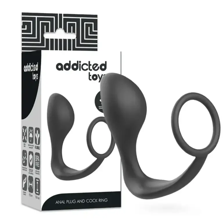 ADDICTED TOYS - Plug Anal con Anillo Silicona Negro para Placer Inigualable