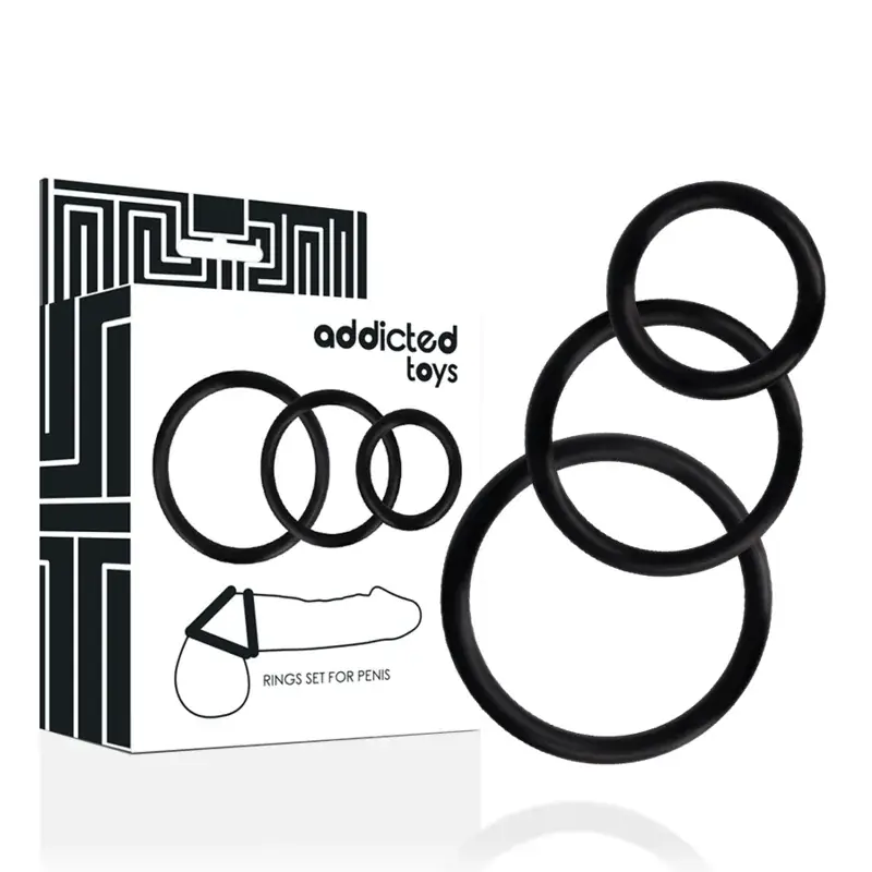 ADDICTED TOYS - Set Anillos Pene Negro para una Experiencia Única