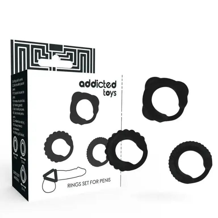 ADDICTED TOYS - Set de 3 Anillos Pene Negro para Placer Extremo