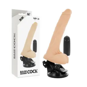 BASECOCK - Vibrador Realístico Control Remoto Natural con Testículos 20 cm - 4 cm