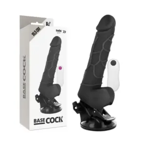 BASECOCK - Vibrador Realístico Control Remoto Negro con Testículos 19.5 cm