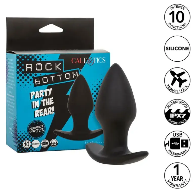 Calexotics - Rock Bottom Perfect Plug Anal con 10 Vibraciones en Silicona Negra