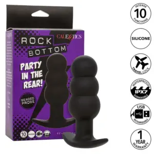 CALEXOTICS - Rock Bottom Plug Anal con Cuentas y 10 Vibraciones de Silicona Negra