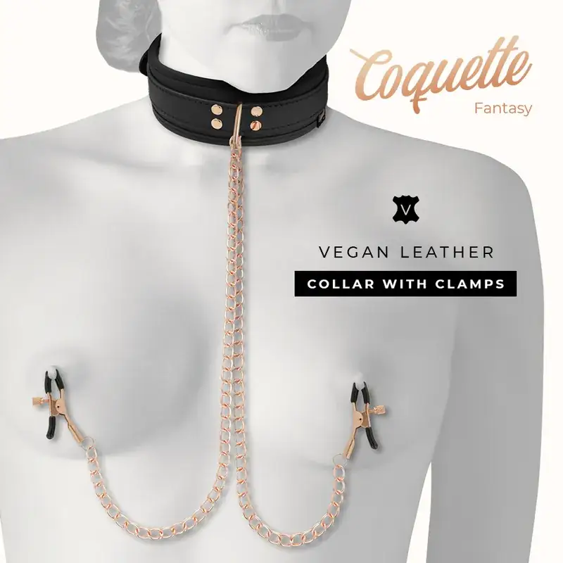 Coquette Chic Desire - Fantasy Collar con Pinzas para Pezones y Forro de Neopreno - Imagen 8