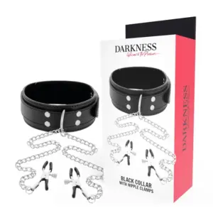 DARKNESS - Collar con pinzas para pezones negro para juegos BDSM