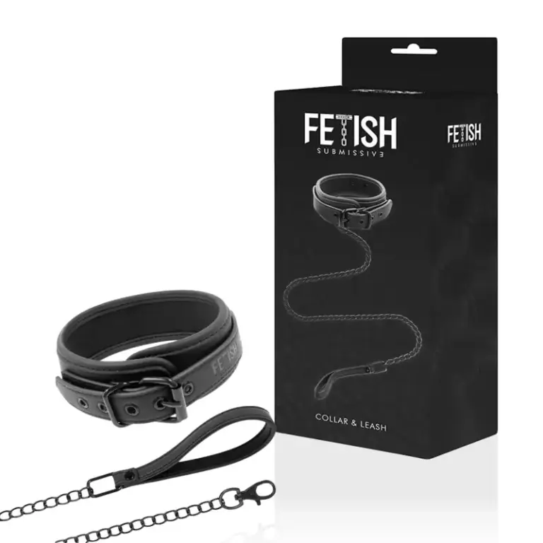 Fetish Submissive - Collar con cadena de neopreno para BDSM
