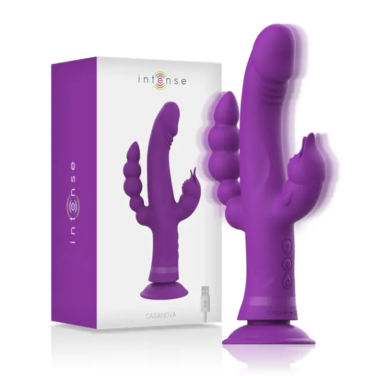 INTENSE - Vibrador Rabbit Silicona Triple Motor Morado para Placer Sin Límites