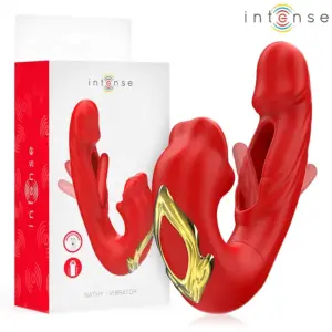 INTENSE - Nathy vibrador doble con boca estimuladora multifunción rojo