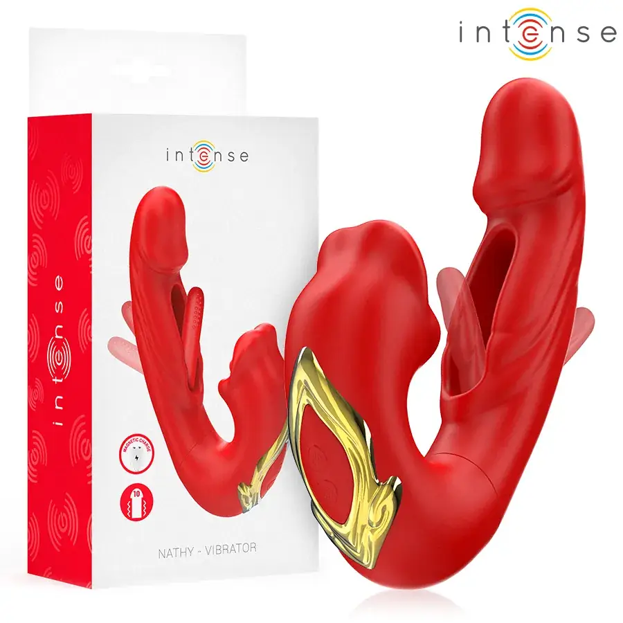 INTENSE - Nathy vibrador doble con boca estimuladora multifunción rojo