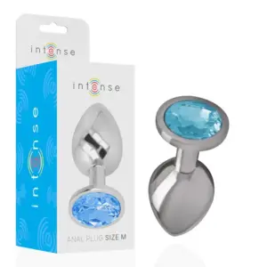 INTENSE - Plug Anal Metal Aluminio con Cristal Azul Talla M para Placer Glamuroso