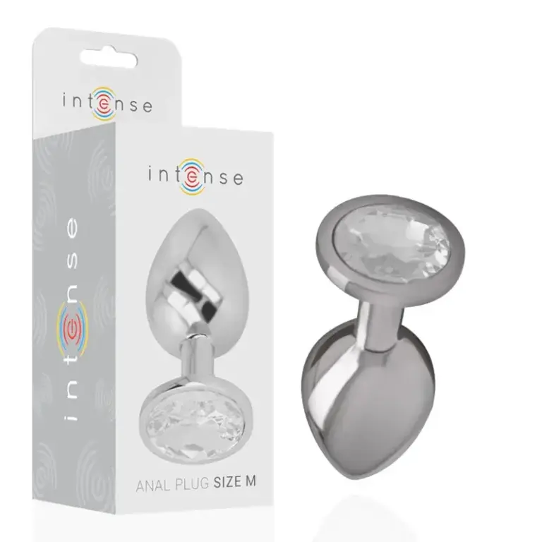 INTENSE - Plug Anal Metal Aluminio con Cristal Plata Talla M