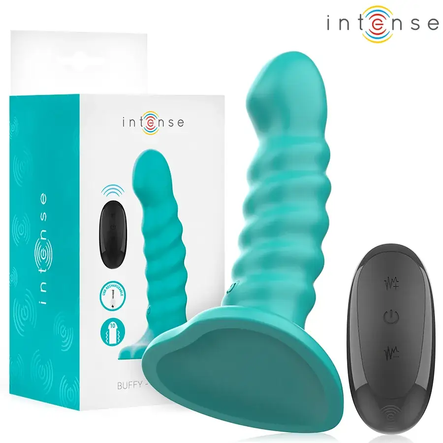 INTENSE - Vibrador Buffy Talla S Diseño en Espiral Azul con Control Remoto