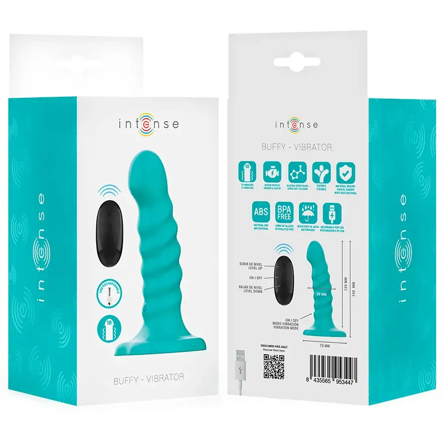INTENSE - Vibrador Buffy Talla S Diseño en Espiral Azul con Control Remoto - Imagen 8