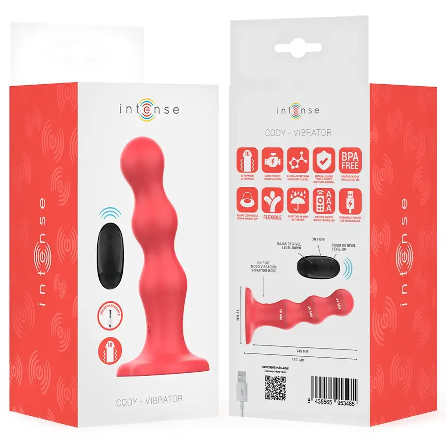 INTENSE - Vibrador CODY con Ventosa Rojo Control Remoto - Imagen 8