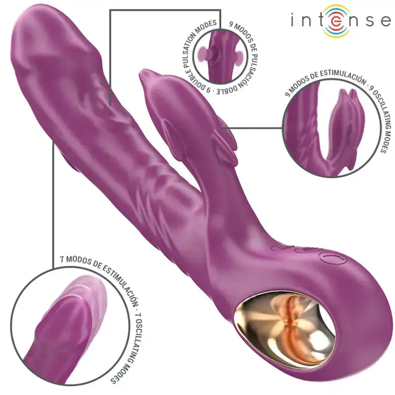 INTENSE - Vibrador multifunción con lengua estimuladora en forma de delfín morado - Imagen 2