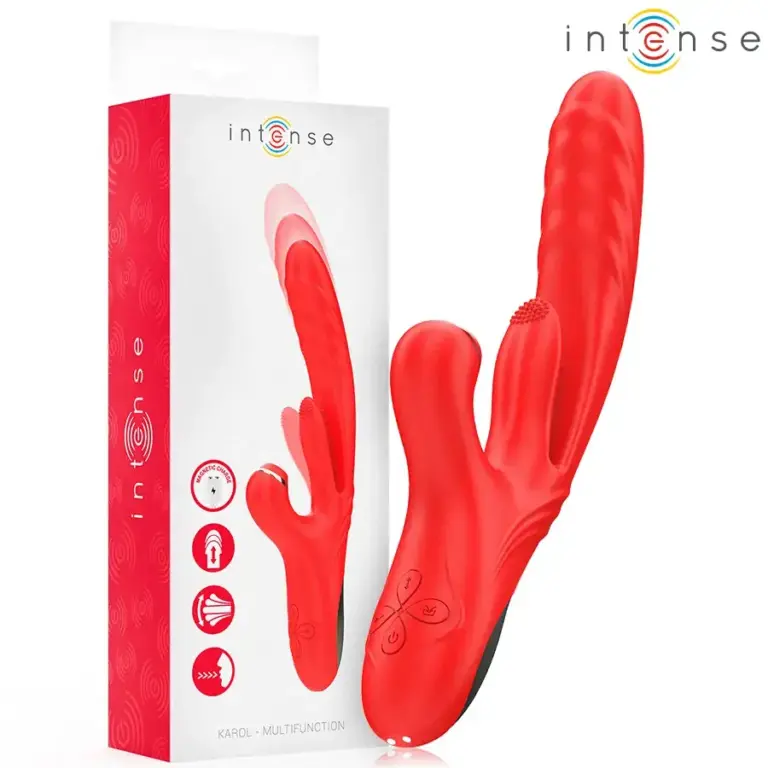 INTENSE - Vibrador Multifunción KAROL con Estimulación y Ondas Estimuladoras Rojas