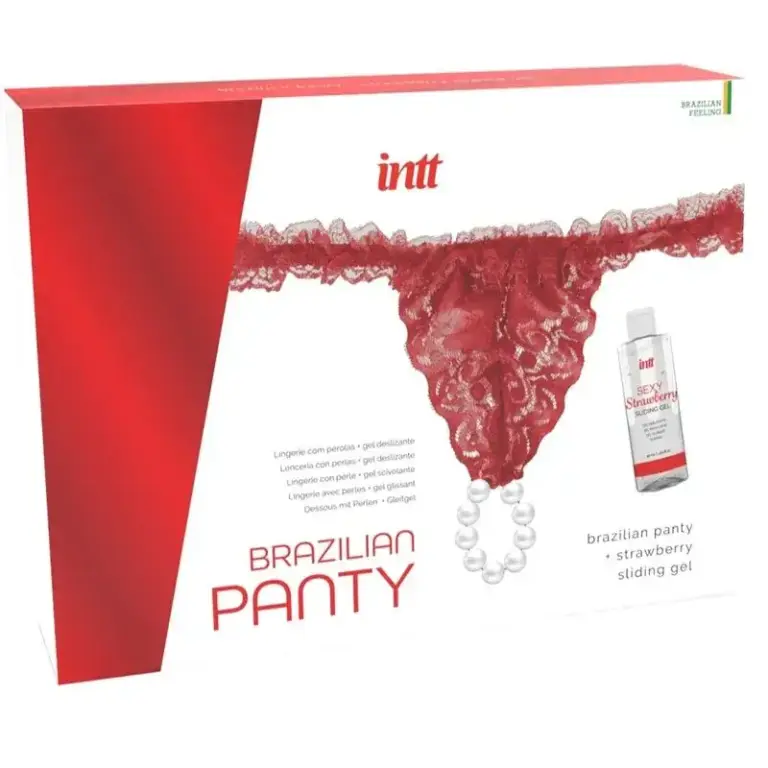 INTT RELEASES - Panty Brasileño Roja con Perlas y Gel Lubricante 50 ml