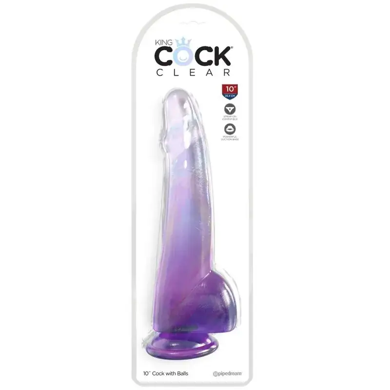 KING COCK - Dildo transparente con testículos 19 cm morado para placer intenso - Imagen 2