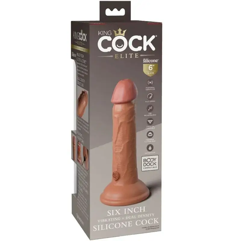 KING COCK - Élite Dildo Realístico Vibrador Caramelo de 15.2 cm - Imagen 5