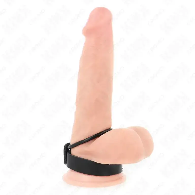KINK - Anillo Pene Silicona 3.8 cm con Divisor de Bolas y Correa de Cuero 22 x 1.5 cm
