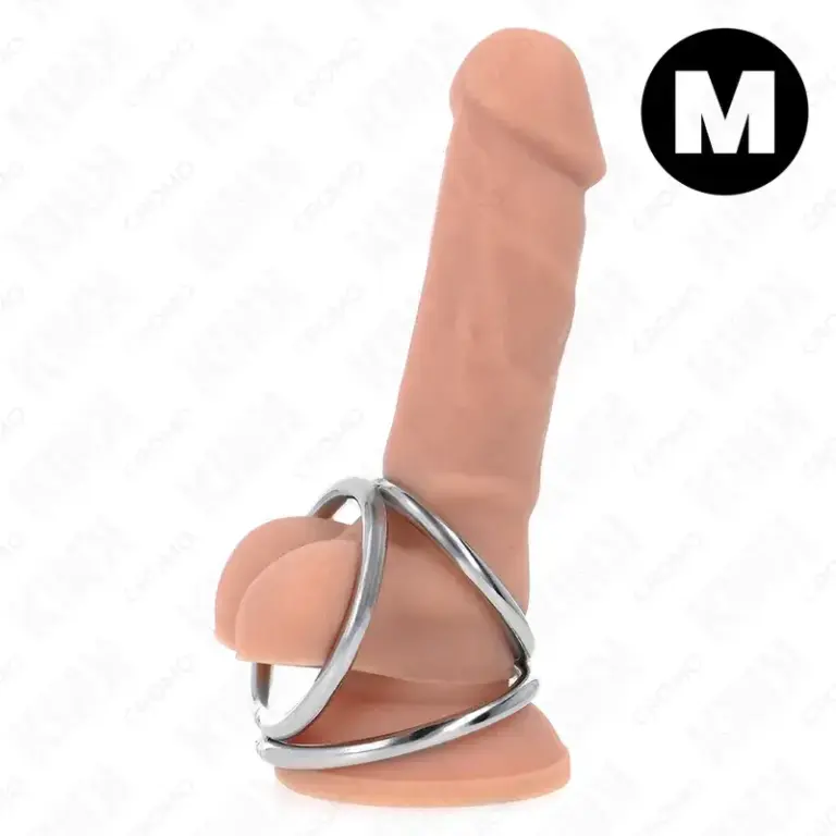 KINK - Anillo Pene Triple de Metal Cromado para Experiencias BDSM Intensas