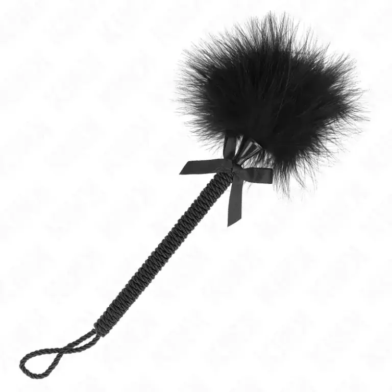 KINK - Masajeador de Cuerda de Nailon con Plumas para Cosquillas y Lazo Negro 25 cm
