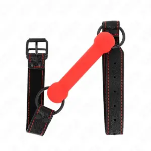 KINK - Mordaza Forma de Hueso con Correa Polipiel Rojo Ajustable 41-57 cm