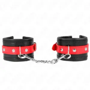 KINK - Muñequera Negra con Correa Roja Ajustable para BDSM