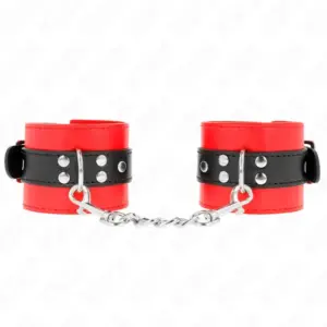 KINK - Muñequera Roja con Correa Negra Ajustable para BDSM