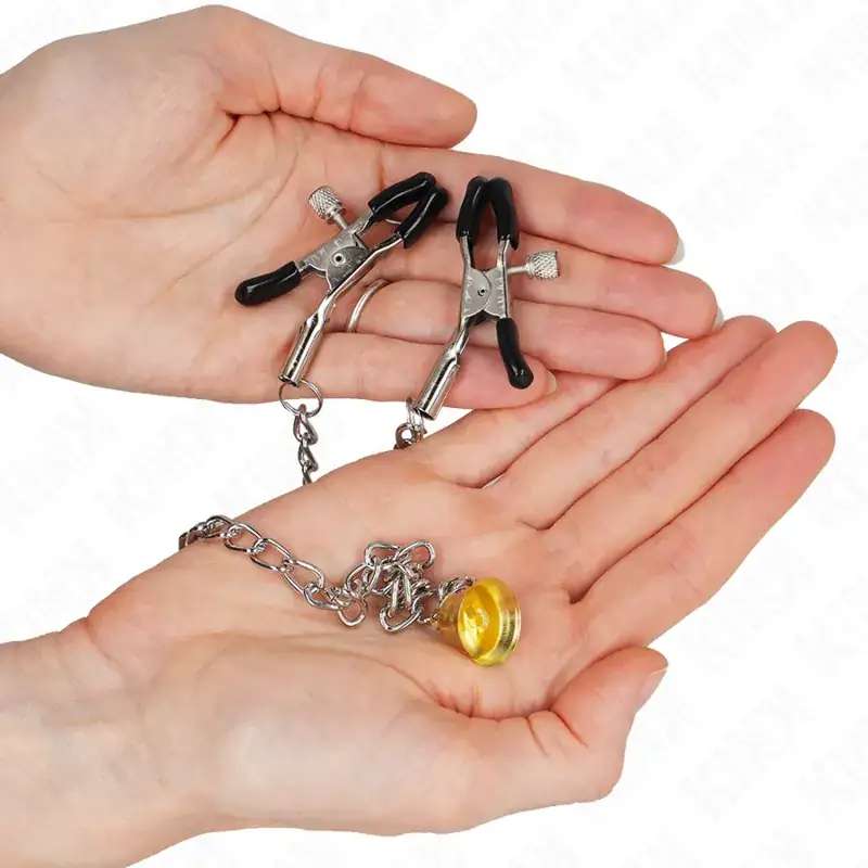 KINK - Pinzas para pezones con campana cascabel dorado y cadena 30 cm - Imagen 2