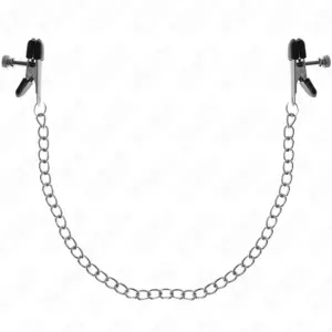 KINK - Pinzas para Pezones Planas Negro con Cadena Plateado 34 cm