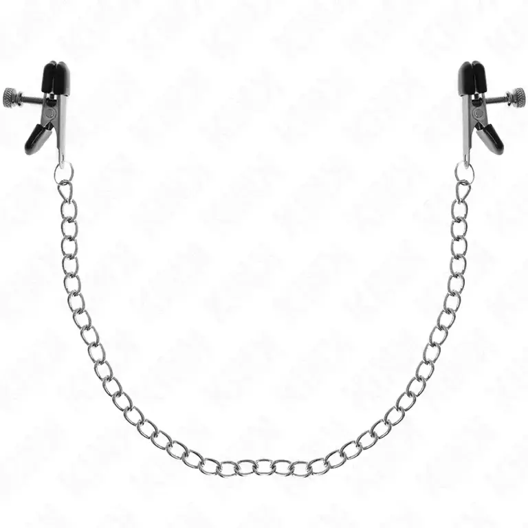 KINK - Pinzas para Pezones Planas Negro con Cadena Plateado 34 cm