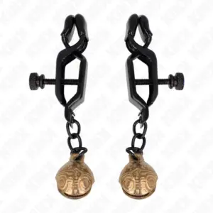 KINK - Pinzas para Pezones Planas Negro con Cascabel 7 cm