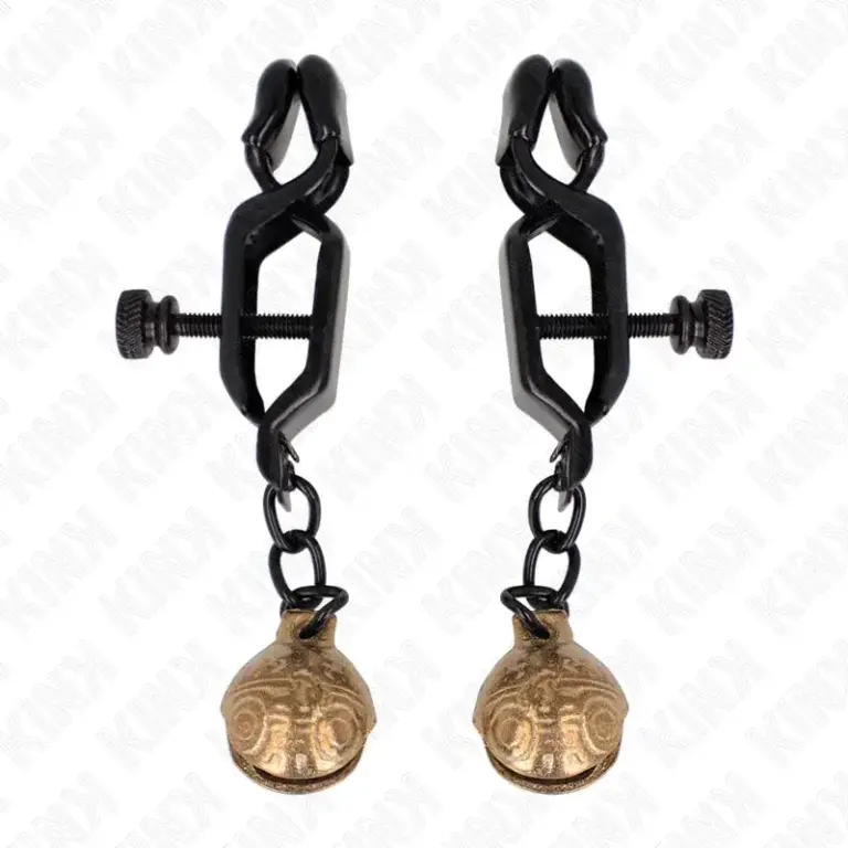 KINK - Pinzas para Pezones Planas Negro con Cascabel 7 cm - vista principal